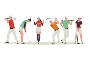 golf människor spelare vektor illustration uppsättning