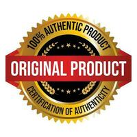 certifiering av äkthet bricka, 100 procentoriginal produkt stämpel, logotyp, klistermärke, lappa, runda emblem, retro, årgång, hipster vektor illustration