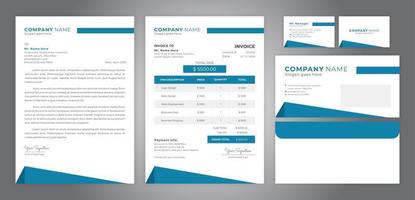 enkel blå företagsidentitet inklusive brevpappersfakturakort och kuvert vektor