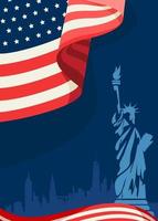 Plakat mit amerikanischer Flagge und Freiheitsstatue