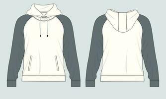 Langarm-Hoodie-Vektor-Illustrationsvorlage Vorder- und Rückansicht vektor