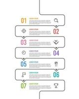 Vertikale Infografik Zeitleiste 7 Schritte zu Erfolg. Meilenstein, Fahrplan, Zeitleiste. Vektor Illustration.