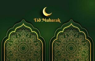 Luxus dunkelgrün und Gold Hintergrund Banner mit islamischer Arabeske Mandala Ornament Eid Mubarak Design-Vorlage vektor