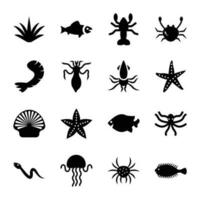 hav varelser glyf ikoner uppsättning vektor