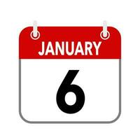 6 januari, kalender datum ikon på vit bakgrund. vektor