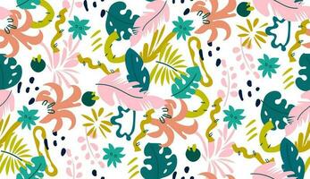 abstrakt Urwald nahtlos Muster. ein Vielfalt von tropisch Blätter. eben Vektor Illustration. großartig zum Stoff, Textil, Verpackung Papier, Hintergrund.
