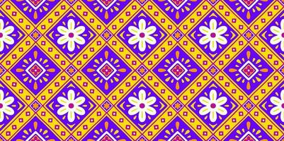 etnisk abstrakt bakgrund söt gul violett daisy blomma geometrisk stam- folk motiv orientalisk inföding mönster traditionell design matta tapet Kläder tyg omslag skriva ut batik folk vektor