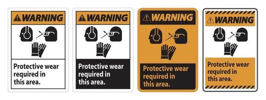 varningsskylt bär skyddsutrustning i detta område med ppe-symboler vektor