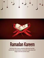 realistisk helig bok av Koranen för ramadan kareem inbjudningskort eller flygblad vektor