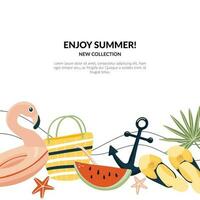 Sommer- Hintergrund. genießen Sommer. Neu Sammlung. Hand gezeichnet Vektor Illustration Vorlage Design zum Poster, Postkarte, Banner, Flyer, Einladung