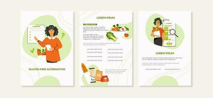 broschyr design mall. vektor flygblad layout handla om gluten fri diet, diet planen.