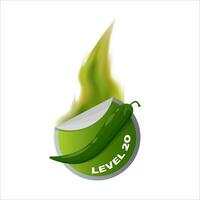 kryddad mat nivå ikon med grön flamma. varm grön chili tecken vektor