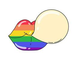 bubbla gummi och mun i regnbåge färger. stolthet HBTQ symboler. stödjande kärlek frihet. platt vektor illustration.