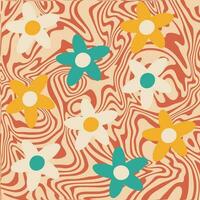 abstrakt retro hypnotisch wellig Hintergrund mit groovig Gänseblümchen Blumen. Hippie Stil Kunst 60er, 70er, 80er. modisch trippy Platz Hintergrund. Marmor Flüssigkeit Textur vektor