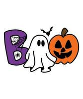 Halloween Boo Hemd drucken Vorlage, komisch Halloween Krapfen Kürbis Süßigkeiten Schädel Muster Design, Halloween Boo Hexe Illustration vektor