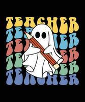 retro lärare spöke häftig tillbaka till skola lärare halloween lärare skjorta skriva ut mall, penna häxa vektor