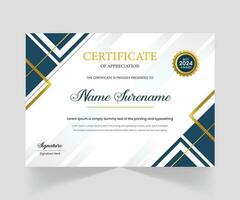 blå och guld certifikat av prestation mall, tilldela diplom vektor