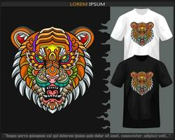 bunt Tiger Kopf Mandala Kunst isoliert auf schwarz und Weiß t Shirt. vektor