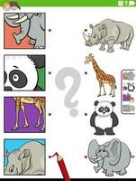 Spiel Karikatur wild Tiere und Ausschnitte lehrreich Spiel vektor