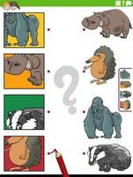 match tecknad serie vild djur och urklipp pedagogisk spel vektor