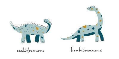 eben Hand gezeichnet Vektor Abbildungen von Dinosaurier scelidosaurus und Brachiosaurus