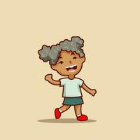 wenig Mädchen Charakter Illustration Design, International Kinder- Tag, Familie Tag, lockig Haar glücklich wenig Junge, dunkelhäutig afrikanisch wenig Junge Charakter vektor