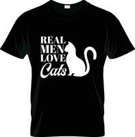 echt Männer Liebe Katzen T-Shirt Design Vorlage und schwarz Farbe T-Shirt Design vektor