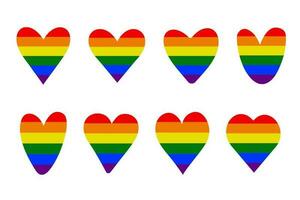 en uppsättning av annorlunda formad hjärtan i de Färg av de HBTQ flagga, lesbisk Gay bisexuell trans begrepp kärlek symbol. vektor