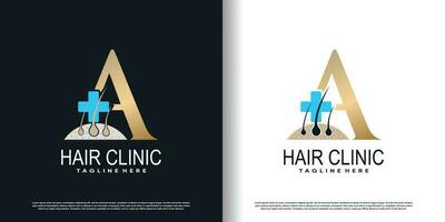 hår klinik logotyp ikon med första en och kreativ begrepp premie vektor