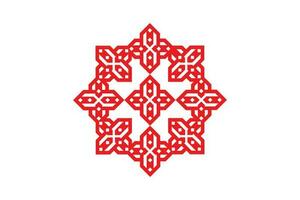 Arabisch Blume im rot Farbe. Vektor Mandala Blumen- Design. abstrakt runden Symbol. früh slawisch Symbole. spirituell Kultur. Vektor ethnisch ukrainisch minimalistisch Muster auf ein Weiß Hintergrund