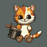 tecknad serie söt katt innehav trumma spelar vektor