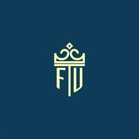 fu första monogram skydda logotyp design för krona vektor bild