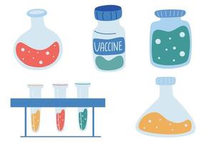 isolerade medicinska element. vaccin, spruta, glasflaskor, läkemedel. test av vaccin mot koronavirus. vektor