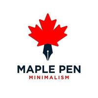 minimalism lönnpenna koncept penna och lönnlöv logo vektor illustration ikon design
