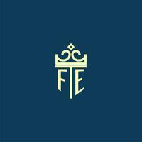 fe första monogram skydda logotyp design för krona vektor bild