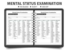 mental status undersökning checklista, anteckningsbok eller loggbok tidning mall, vektor