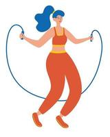 kvinna gör övningar med hopprep. hjärtövningar. flicka träning träning viktminskning koncept. vektor