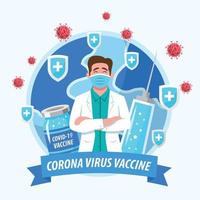 Arzt und Corona-Virus-Impfstoff-Konzept vektor