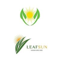 einstellen von Blatt Sonne Symbol Vektor Logo Vorlage Illustration Design