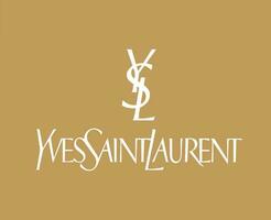 ysl yves Heilige Laurent Marke Logo Weiß Symbol Kleider Design Symbol abstrakt Vektor Illustration mit braun Hintergrund