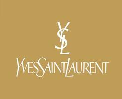 ysl yves helgon laurent varumärke logotyp vit symbol kläder design ikon abstrakt vektor illustration med brun bakgrund