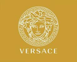 versace varumärke logotyp vit symbol kläder design ikon abstrakt vektor illustration med brun bakgrund