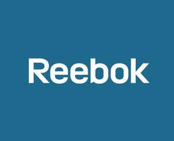 reebok Marke Logo Name Design Weiß Symbol Symbol abstrakt Vektor Illustration mit Blau Hintergrund