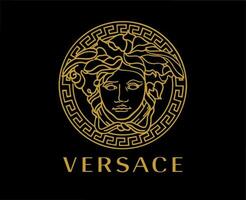 versace varumärke logotyp brun symbol kläder design ikon abstrakt vektor illustration med svart bakgrund