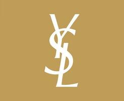 ysl Marke Logo Weiß Symbol yves Heilige Laurent Kleider Design Symbol abstrakt Vektor Illustration mit braun Hintergrund