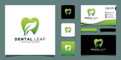 Dental Pflege Logo Design mit Zahn und Blatt Symbol Kombination Prämie Vektor