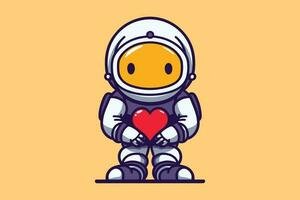Astronaut halten Herz 3d Charakter kreativ einzigartig Maskottchen Logo T-Shirt Sublimation Vektor Design Vorlage