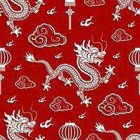 sömlös mönster Lycklig kinesisk ny år 2024 de drake zodiaken tecken med asiatisk element papper skära stil på Färg bakgrund. vektor