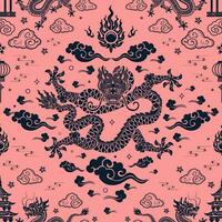 nahtlos Muster glücklich Chinesisch Neu Jahr 2024 das Drachen Tierkreis Zeichen mit asiatisch Elemente Papier Schnitt Stil auf Farbe Hintergrund. vektor