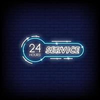 24 Stunden Service Leuchtreklamen Stil Textvektor vektor